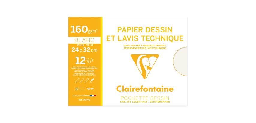 Lavis, Technisches Zeichenpapier 24x32cm, Packung mit 12 Bogen 160g