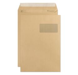 Boite de 250 Pochettes Kraft Milleraies Brun C4-229x324 mm - Auto-Adhésives - 90g/m2 - Fenêtre 50x100 (position 50/20) - Brun