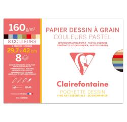 Clairefontaine, Gekörntes Zeichenpapier, Pastellfarben, Mappe, 8 Blatt A3 160g - Pastellfarben sortiert