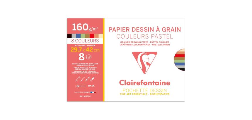 Clairefontaine Coloured Drawing Paper Pad - A3 - 8 Sheets - 160gsm - Pastel Assortment