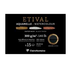 Etival, schwarzes Aquarellpapier, Block mit 15 10 Blatt 300g, 10x15 cm, doppelte Körnung