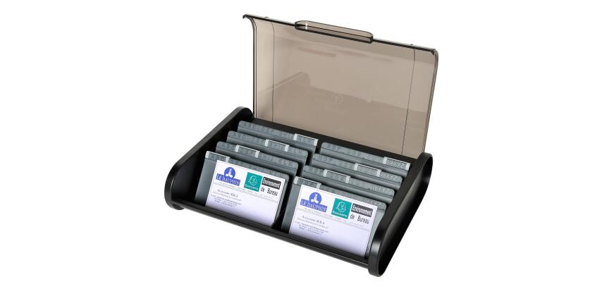 Portabiglietti da tavolo con coperchio Topline per 400 biglietti da visita - Intercalari neri/box