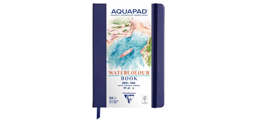 Clairefontaine Aquapad Watercolour Sketchbook - 14 x 21 cm - 300gsm - 24 Sheets - Hard Cover