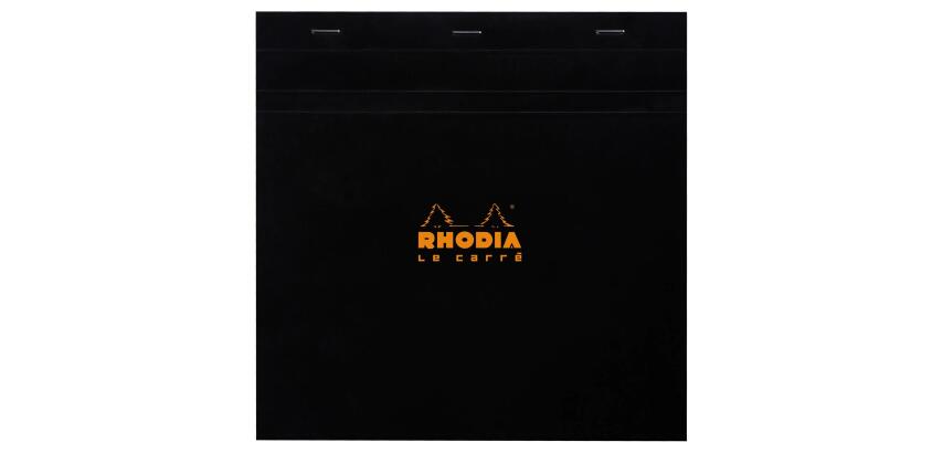 Bloc agrafé Rhodia Le Carré N°210 21x21 cm 80 feuillets petits carreaux 5x5 80g - Noir