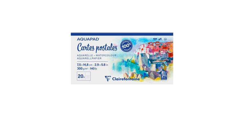Clairefontaine Aquapad Watercolour Postcard Pad - 7.5 x 14.8cm - 20 Sheets - 300gsm