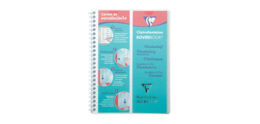 Koverbook Vocabularium notitieboekje met spiraal A5 50 blad gelijnd + centrale kantlijn transparante polypropyleen omslag - Kleurloos