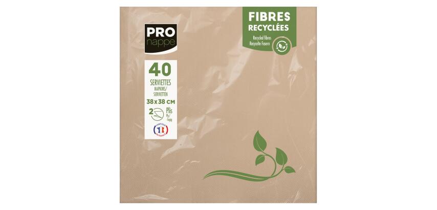 Paquet de 40 serviettes micro-gaufrées ouate recyclée 2 plis - 38x38 cm - Kraft