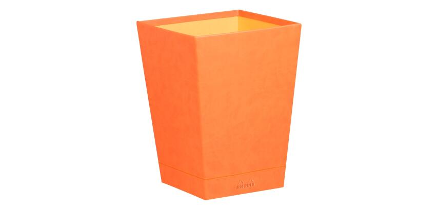 Rhodiarama corbeille à papier simili cuir italien 27x27x32 cm - Tangerine