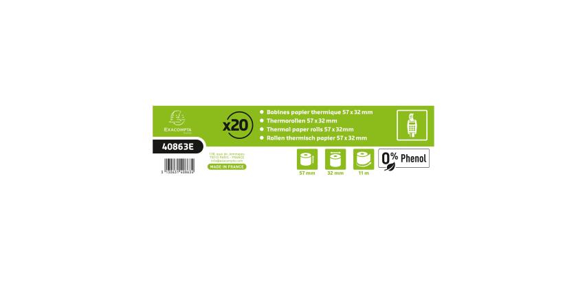 Exacompta 40863E Kassenrollen - B 57 mm x L 11 m, Ø 32 mm - 1-lagig - Packung mit 120