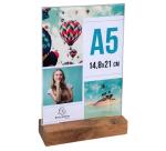 Porta-avvisi da tavolo con base in legno per formato A5 - Cristallo