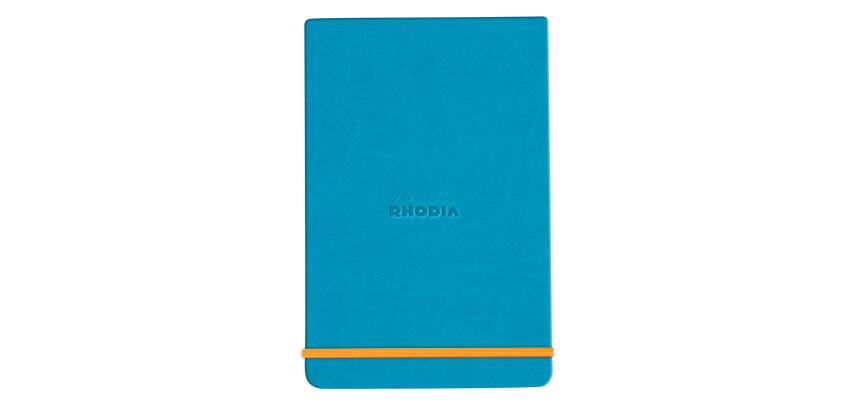Rhodiarama Webnotepad rembordé rigide A5 192 pages ligné microperforé papier ivoire 90g fermeture élastique - Turquoise