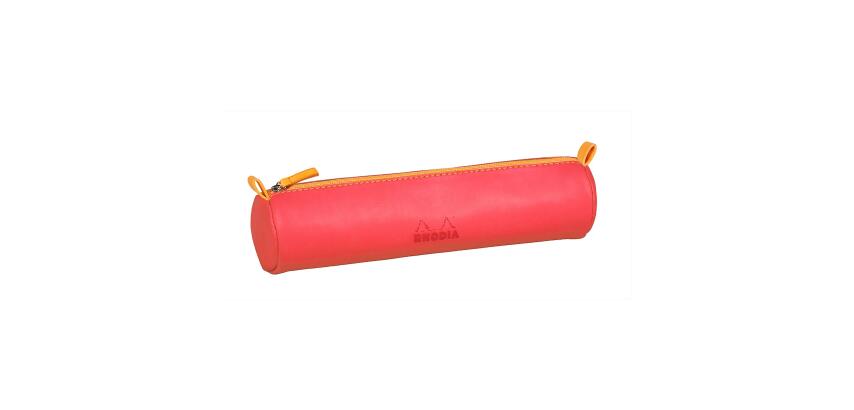 Rhodiarama trousse ronde simili cuir italien 5x21,5 cm - Corail