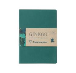 Ginkgo, Set de 2 carnets cousu fil A5 14,8x21 cm, 64 pages, ligné. 1 carnet couverture cuir + 1 carnet couverture carte imprimée, ass.