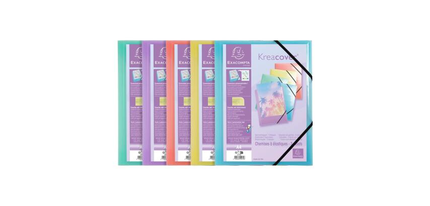 Chemise à élastiques 3 rabats polypropylène Kreacover Pastel - A4 - Couleurs assorties