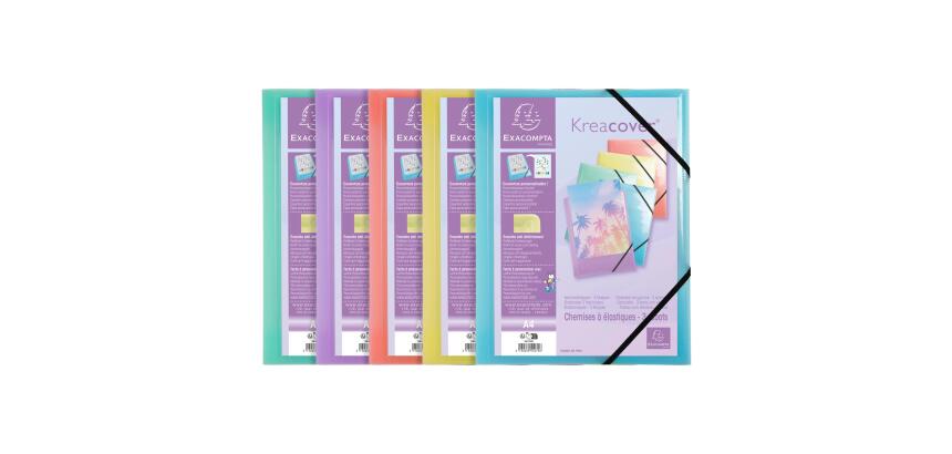 Chemise à élastiques 3 rabats polypropylène Kreacover Pastel - A4 - Couleurs assorties