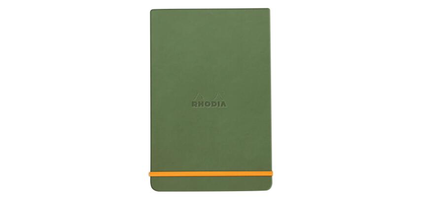Rhodiarama Webnotepad rembordé rigide 9x14 cm 192 pages ligné microperforé papier ivoire 90g fermeture élastique - Sauge