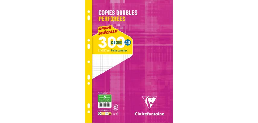 Copies doubles sous film A4 300 pages perforées petits carreaux