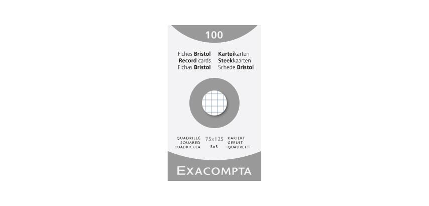 Pk 100 Exa Record Cards 75/125 Sq White - White
