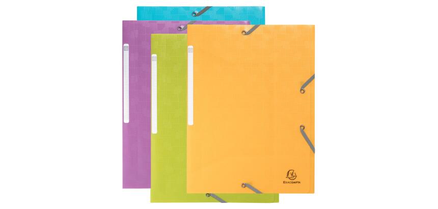 Chemise à élastique 3 rabats polypropylène recyclé Pop'N Co - Couleurs assorties