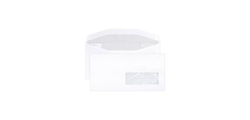Box mit 500 weißen Umschlägen DL2-114x229mm - maschinell gummiert - 80g/m2 - Kristallpapierfenster 35x100 (Position 20/20) - für automatische Kuvertiermaschine - Weiß