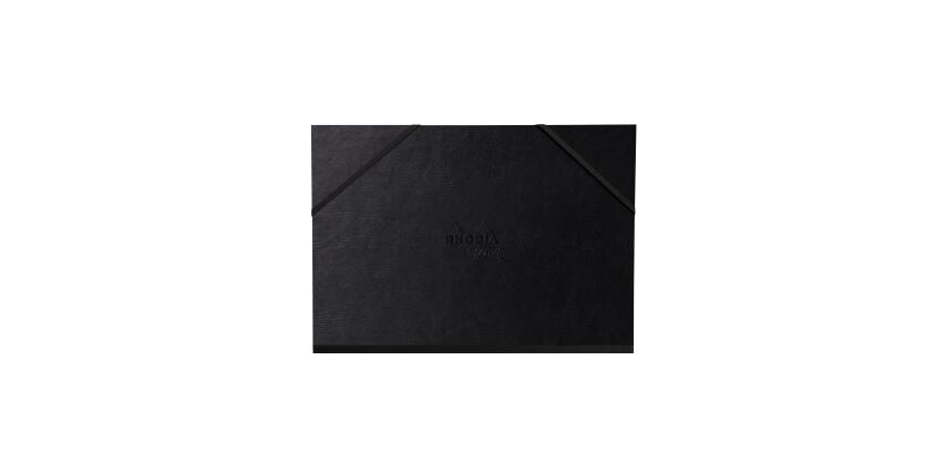 Rhodia Touch carton dessin 3 rabats, simili cuir italien noir avec fermeture par élastique - 32x45 cm - Noir