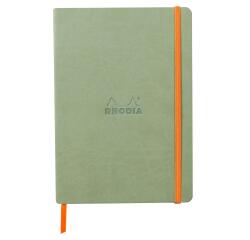 Rhodiarama softcover notitieboek A5, 80 blad gestippeld ivoorkleurig papier van 90g, sluiting met elastiek - Celadon