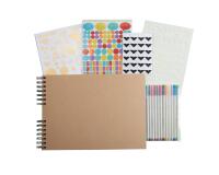 Set de Scrapbooking SCRAP-ADDICT [completo] 32x22 cm - 70 páginas (4 hojas de pegatinas 2 hojas de esquinas autoadhesivas 12 rotuladores de tinta metalizada) - Kraft marrón
