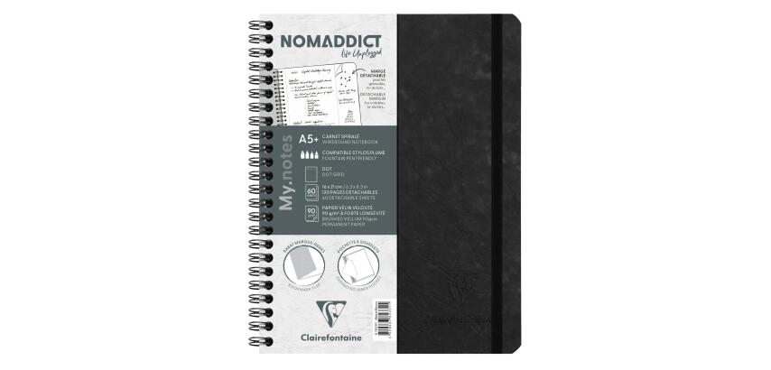 My.Notes Age Bag carnet reliure intégrale à marges détachables A5+ 120 pages détachables DOT + cadre en-tête - Noir