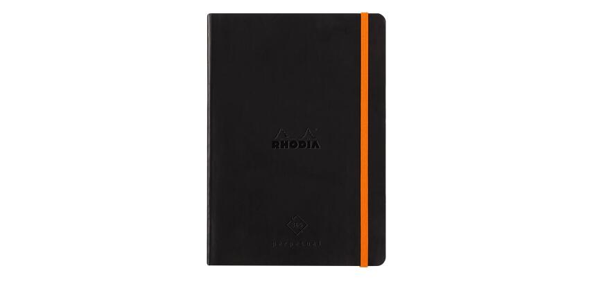 Rhodiarama Perpetual A5 128p papier ivoire 90g coins microperforés avec élastique - Noir
