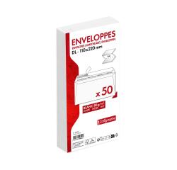 Weiße Briefumschläge haftklebend, DIN lang 110x220mm, 80g, Packung mit 50 Stück - Weiß