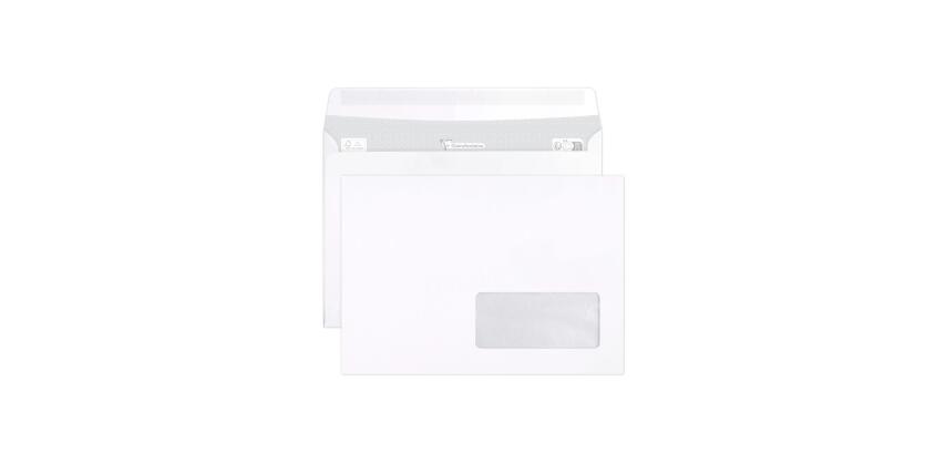 Boite de 500 Enveloppes Blanches C5-162x229mm - Auto-Adhésives - 90g/m2 - Fenêtre Papier Cristal 45x100 (position 20/20) - Blanc