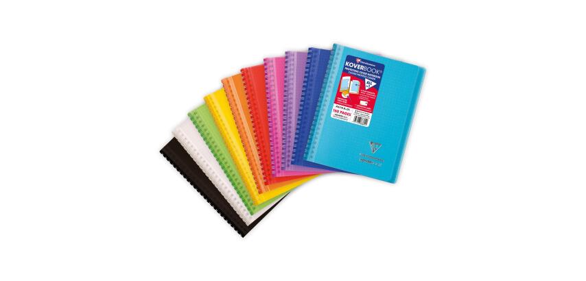 Carnet reliure intégrale enveloppante Koverbook A5 160 pages petits carreaux couverture polypropylène transparent - Assortis