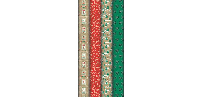 Kraft brut 70g Esprit de Noël 2x0,70m, en carton prés. de 30rlx - Assortiment