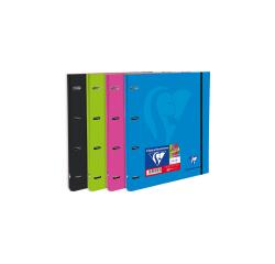 Cahier-classeur rigide Mimesys A4 à 4 anneaux diamètre 30 mm écartement 80 mm + 200 pages petits carreaux avec cadre en-tête et 4 couleurs de bandes - Assortis