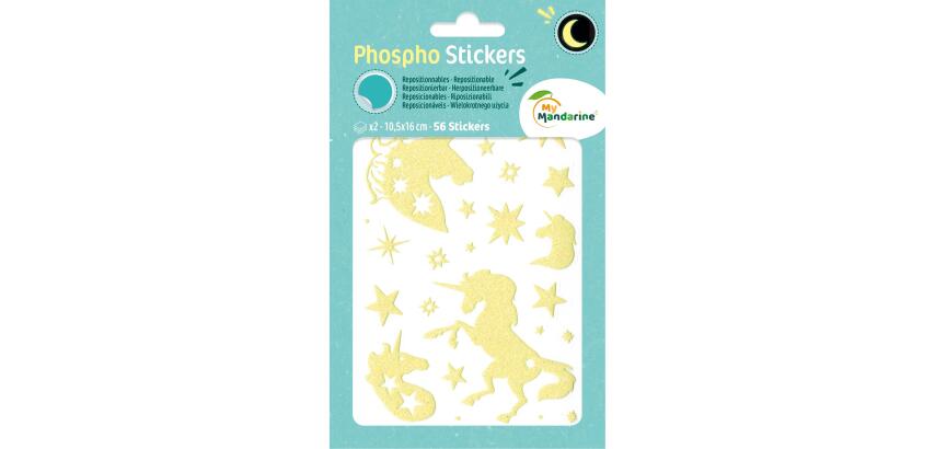 Phospho' Stick, Sach 2 pl 10,5x16cm, Licornes - Jaune fluo