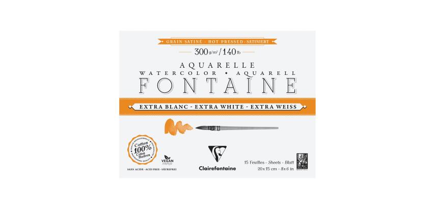 Fontaine Extra Blanc Grain Satiné bloc collé 4 côtés 15F 15x20cm 300g