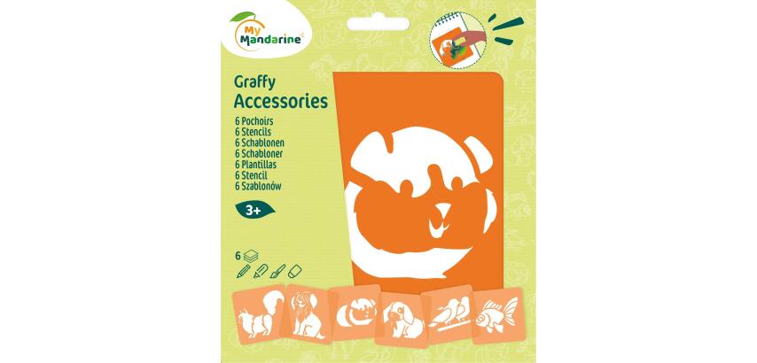 Set de 6 pochoirs enfants, Animaux familiers - Orange