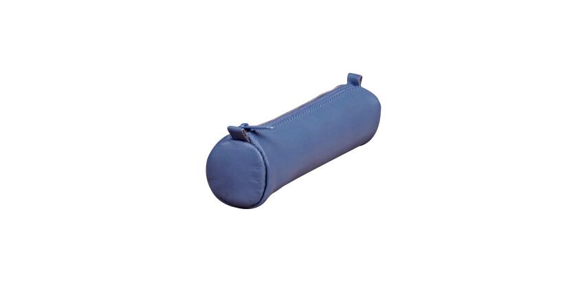 Trousse en cuir Age Bag petite ronde 18,5xØ4 cm - Bleu