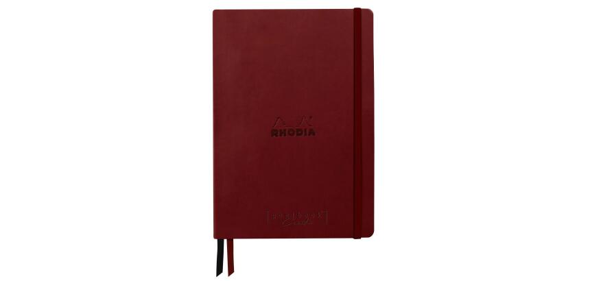 Rhodiarama Goalbook Creation rembordé rigide A5 160 pages papier Maya noir lisse dot 120g avec élastique - Lie de vin