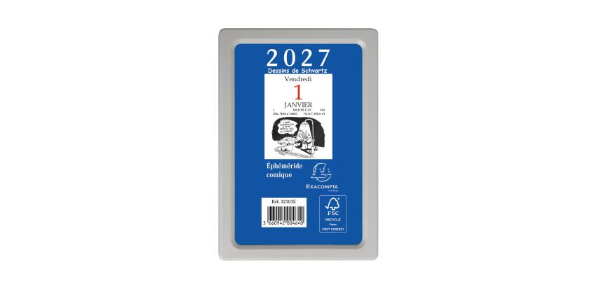 Bloc éphéméride comique sans support 6,5 x 9,7 cm 2027 - Bleu