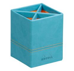 Rhodiarama pot à crayons simili cuir italien 8x8x11 cm - Turquoise