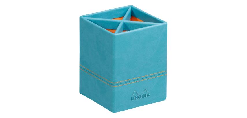 Rhodiarama pot à crayons simili cuir italien 8x8x11 cm - Turquoise
