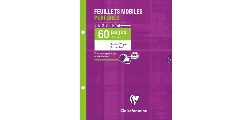 Feuillets mobiles Dessin sous étui 17x22cm 60 pages uni - Blanc