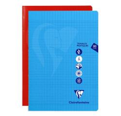 Cahier Travaux Pratiques piqué Mimesys A4 80 pages grands carreaux + uni couverture polypropylène Couleur aléatoire - Assortis