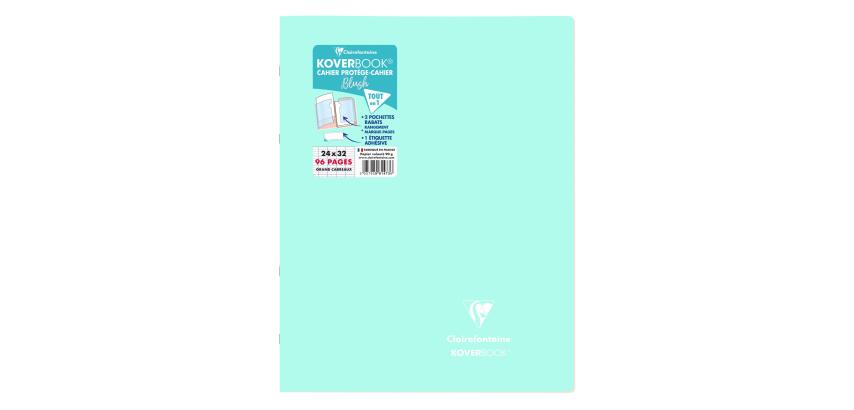 Cahier piqué Koverbook Blush 24x32cm 96 pages grands carreaux couverture polypropylène opaque bicolore - Menthe à l'eau/Rose poudré