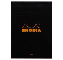 Rhodia Black Stapled Pad No16, 80sh, Lined and Margin, A5 - Black