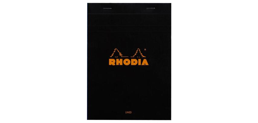 Bloc agrafé Rhodia N°16 14,8x21 cm 80 feuillets ligné avec marge 80g - Noir