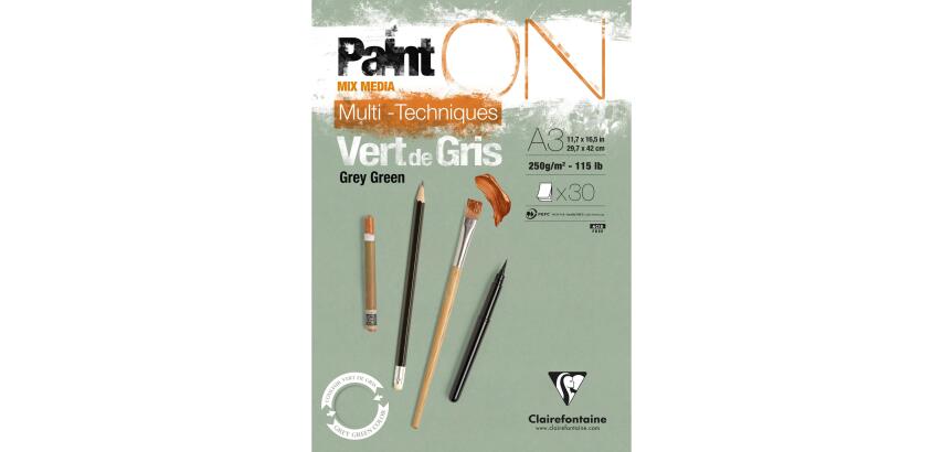 PaintON Vert de Gris bloc collé 30F A3 250g - Vert de gris