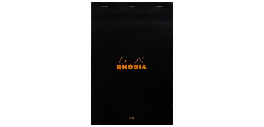 Rhodia Black Head Stapled Pad No19, Lined+Margin, A4+ - Black