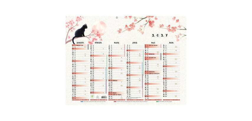 Calendrier Sapporo 55 x 40,5 cm Semestriel 2027 - Multicolore